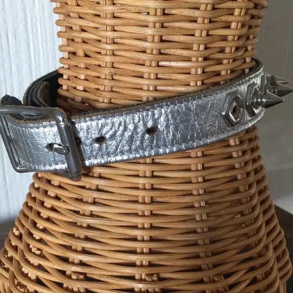 Silver spiked leather lead collar costume Fetish Halloween GoGo Dancer - Picture 5 of 12